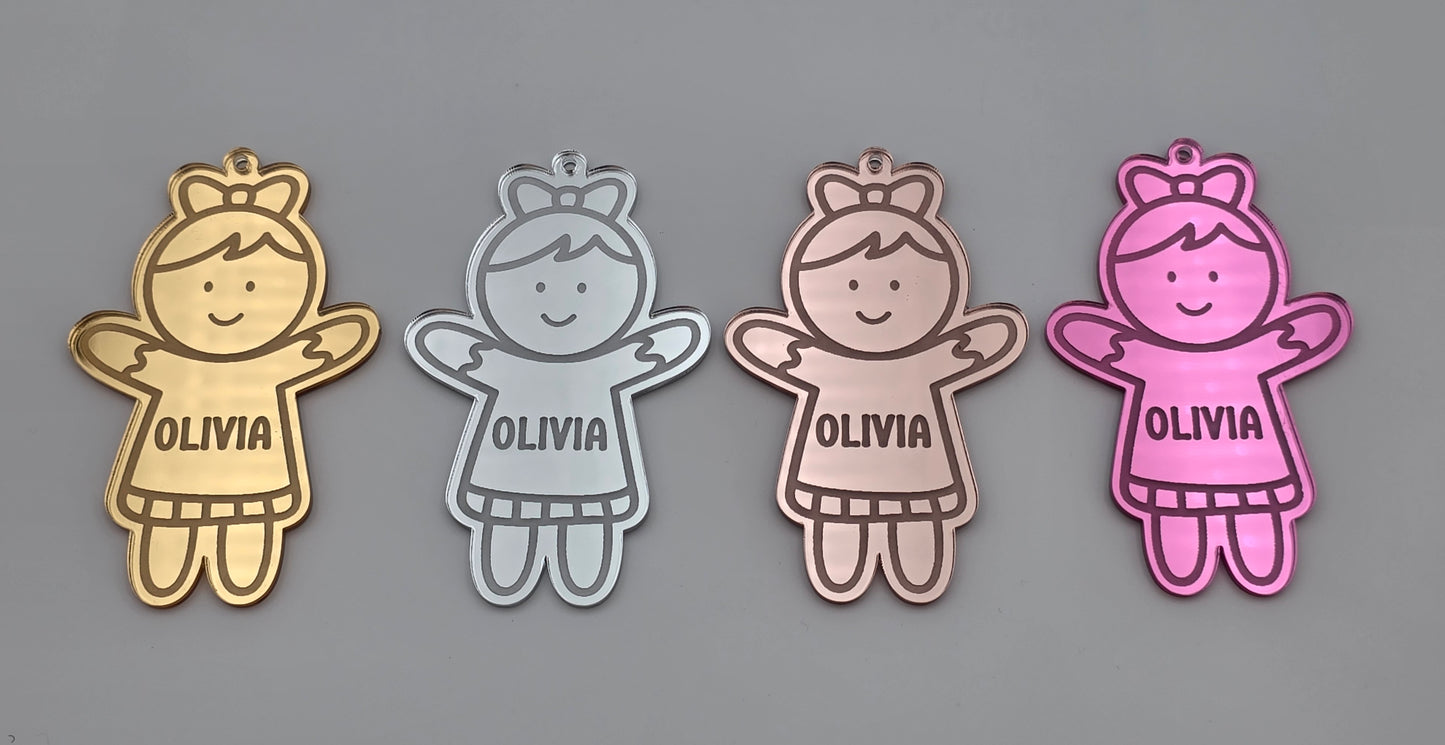 Personalised Acrylic Engraved Gingerbread People Bauble, Mirror Acrylic