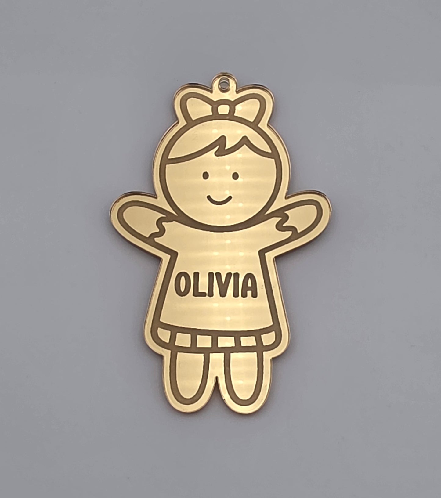 Personalised Acrylic Engraved Gingerbread People Bauble, Mirror Acrylic