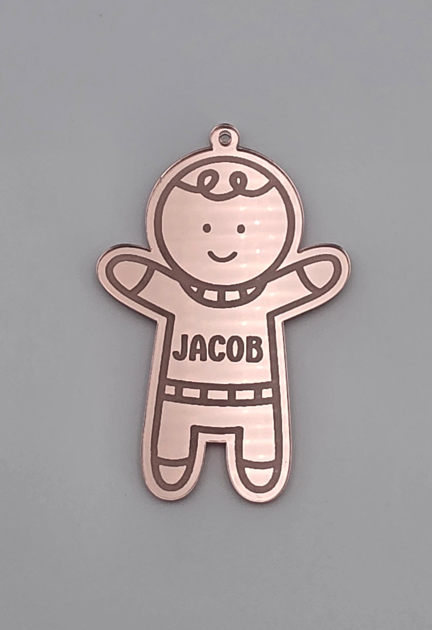 Personalised Acrylic Engraved Gingerbread People Bauble, Mirror Acrylic