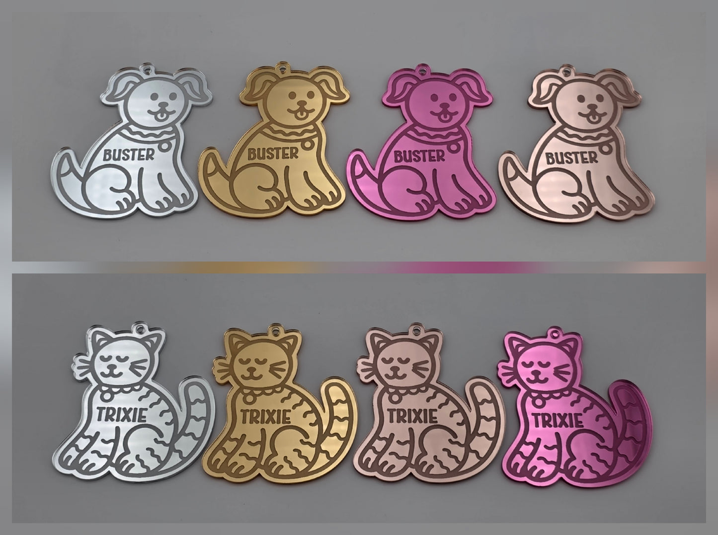 Personalised Acrylic Engraved Pet, Cat & Dog Bauble, Mirror Acrylic
