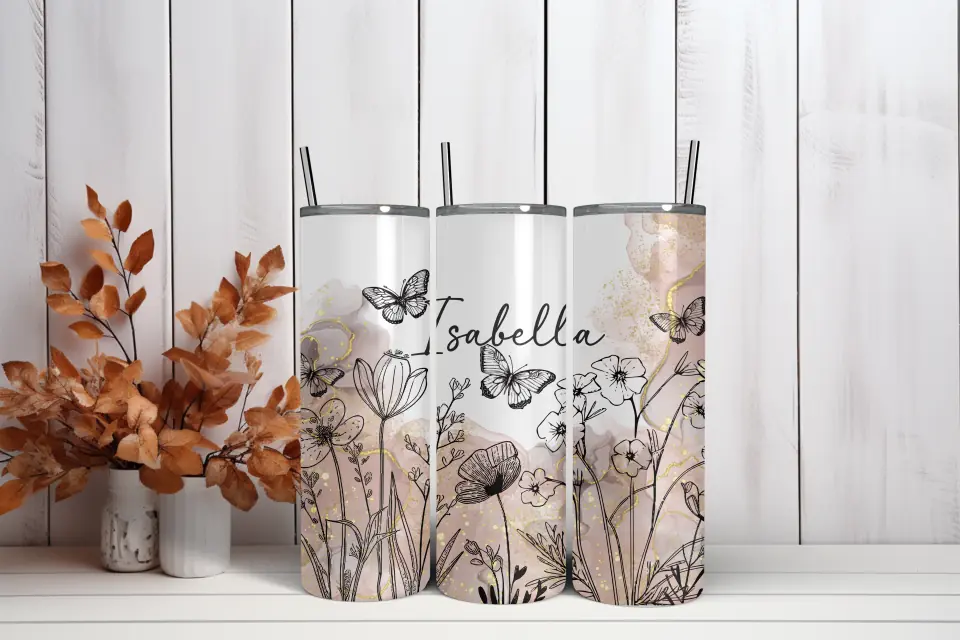 20oz Skinny Tumbler Sublimation Print - Boho Flowers - Mackie Direct