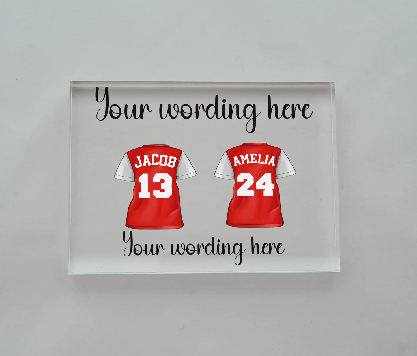 UV Printed Family Football Shirts Clear Acrylic Block