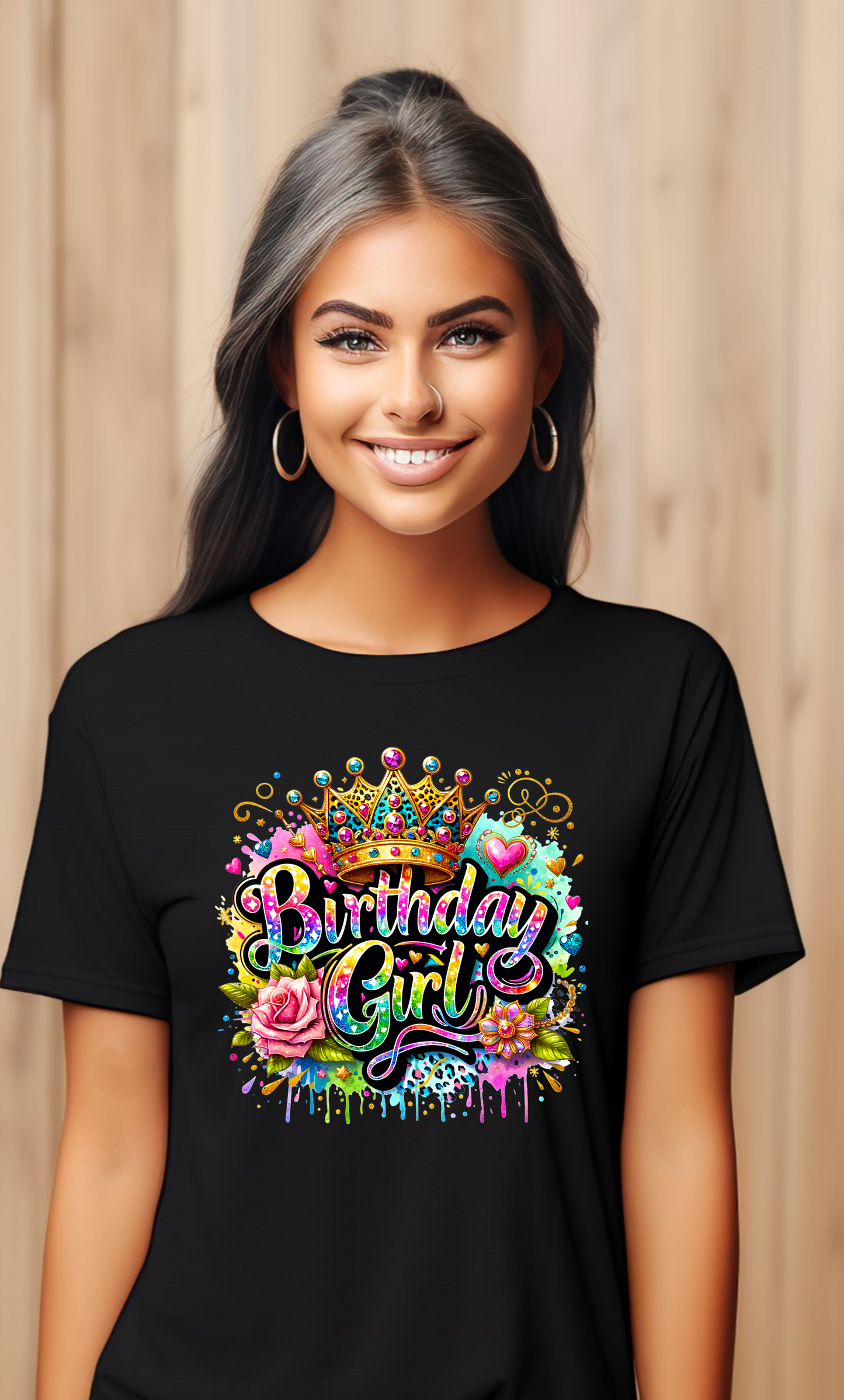 DTF Birthday Girl - Crown Colourful Glitter