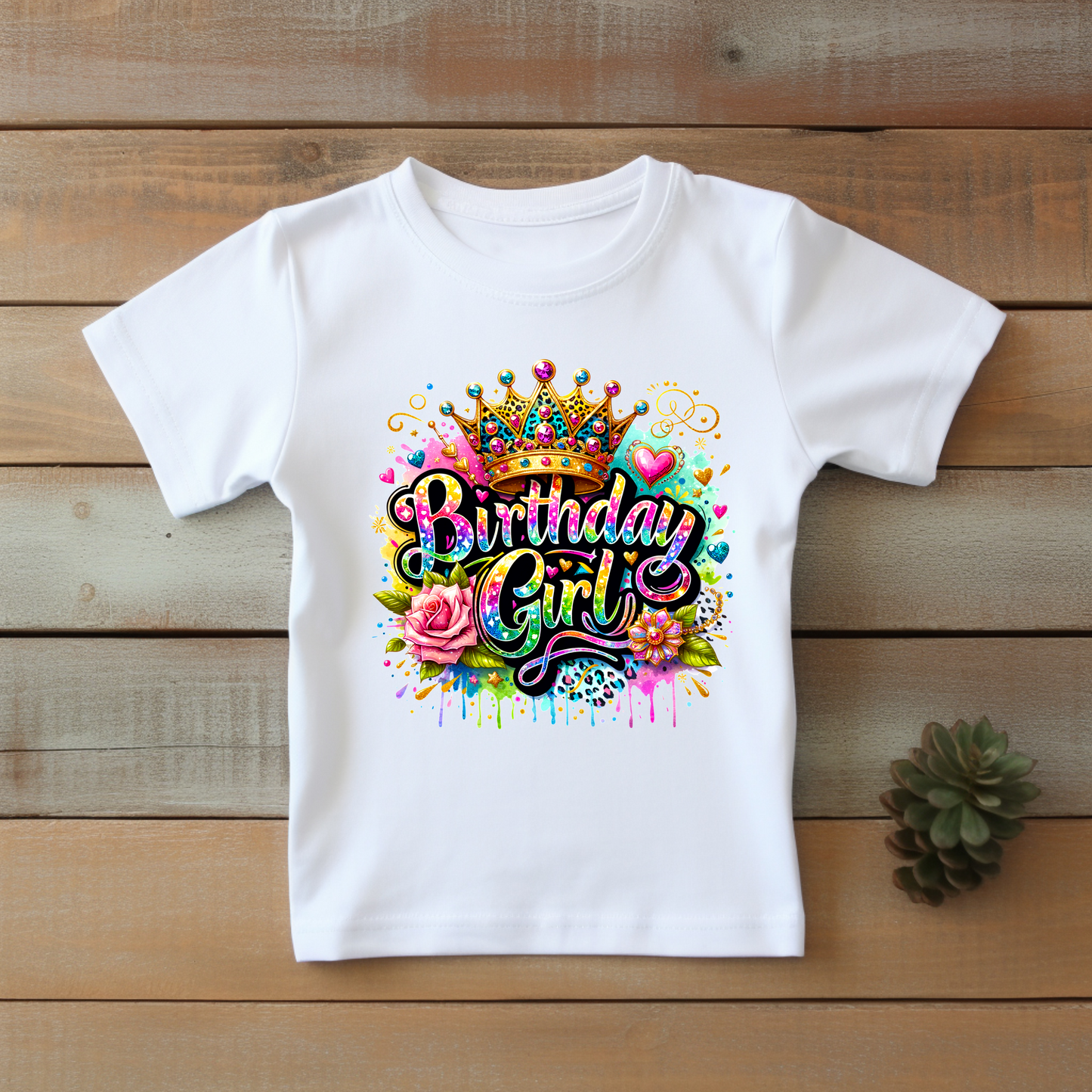 DTF Birthday Girl - Crown Colourful Glitter