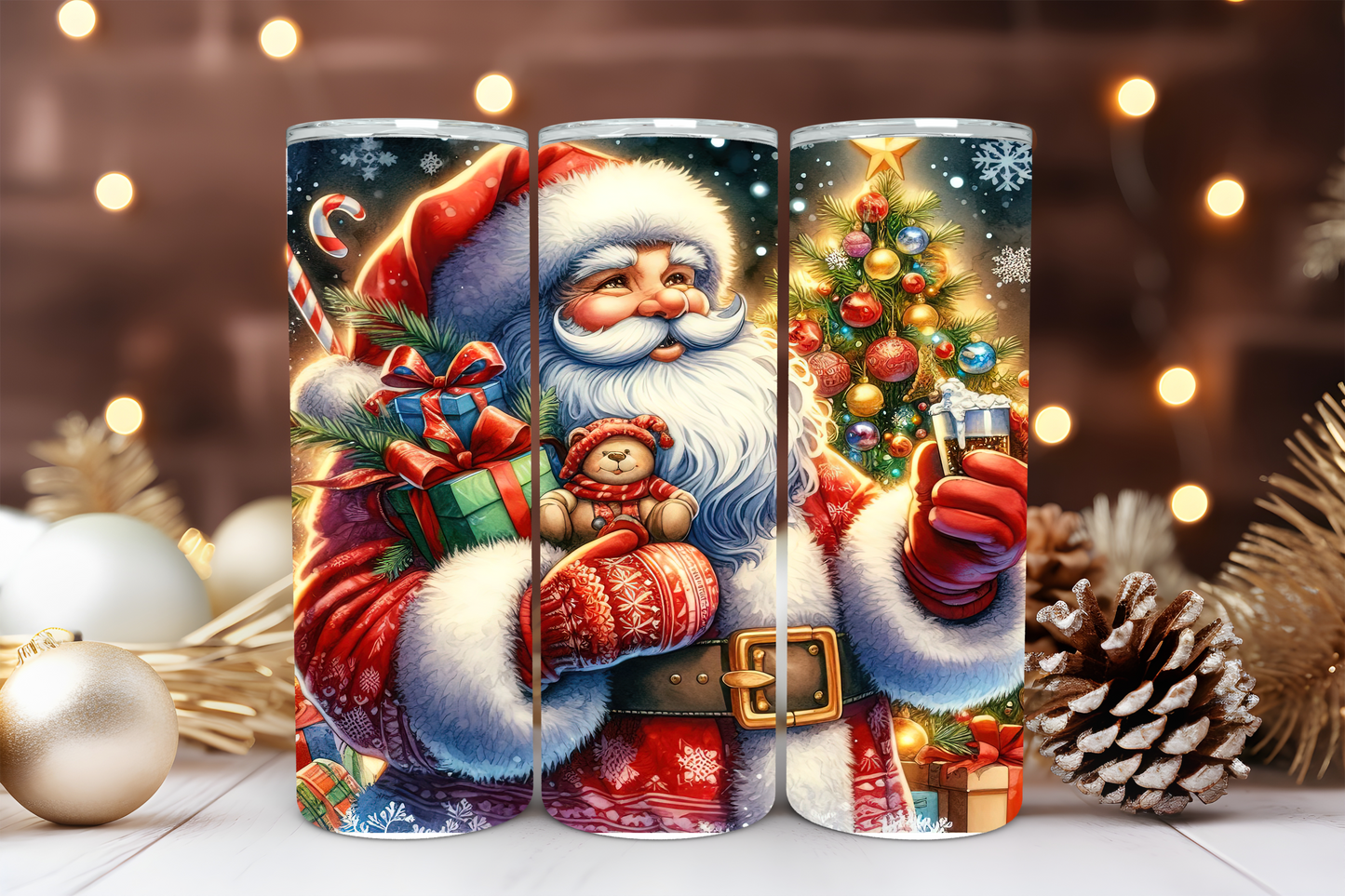 20oz Skinny Tumbler Sublimation Print - Santa Traditional - Mackie Direct