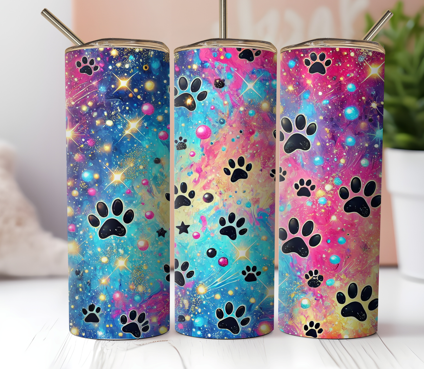 20oz Skinny Tumbler Sublimation Print - Pawprint Multi Coloured - Mackie Direct