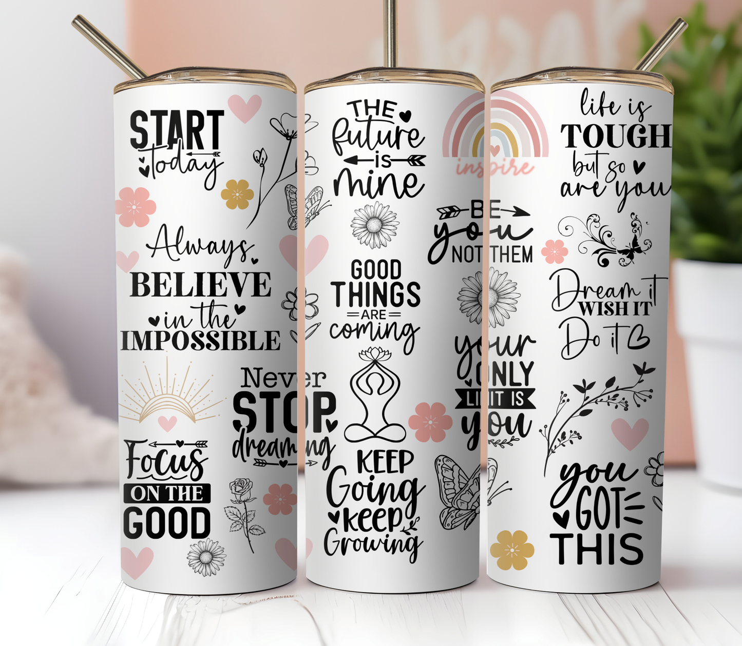 20oz Skinny Tumbler Sublimation Print - Inspirational - Mackie Direct