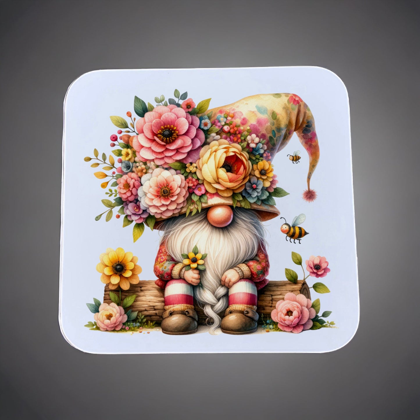 Floral Gonk/Gnome Coaster Sublimation Print