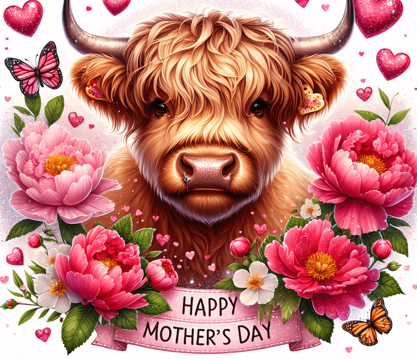 20oz Skinny Tumbler Sublimation Print - Highland Cow Mothers Day