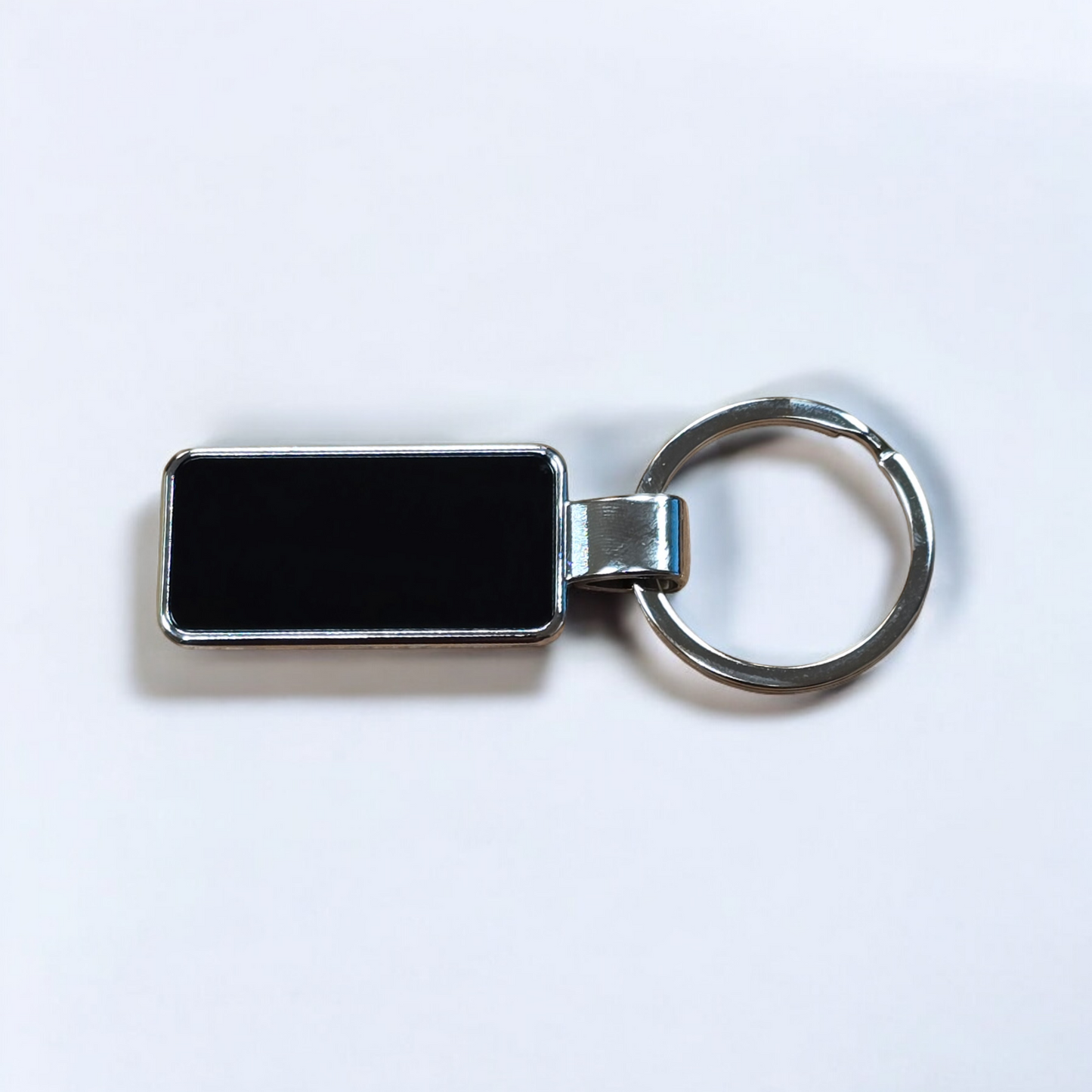 Metal Rectangle Football Keyring with Black insert for engraving - Mackie Direct