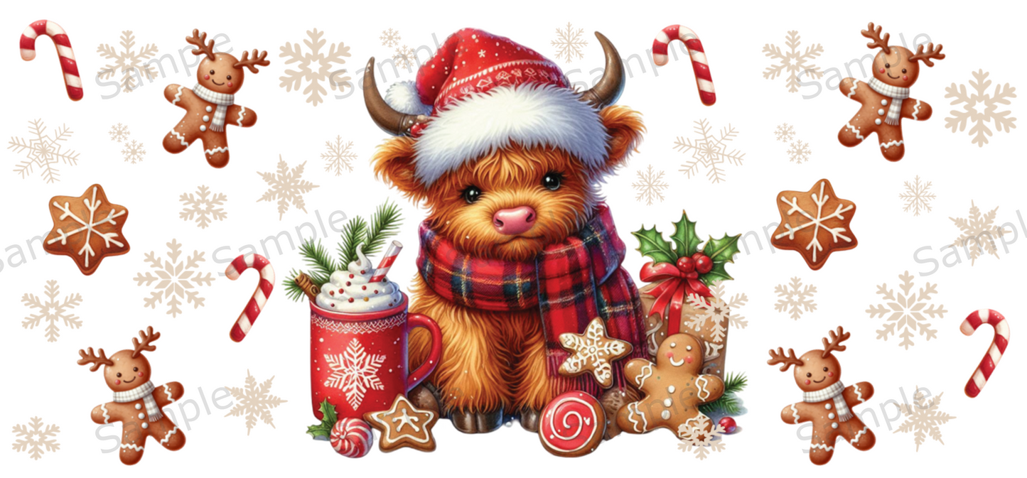 UVDTF 16oz Libbey Glass Wrap - Highland Cow Christmas - Mackie Direct