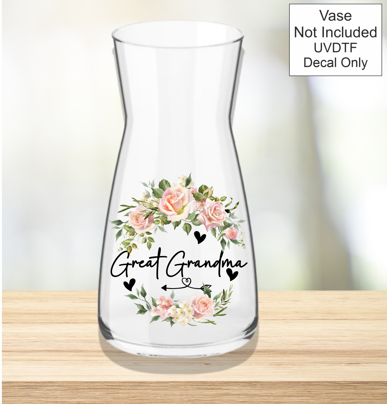 UVDTF Mothers Day Vase - Pink Roses
