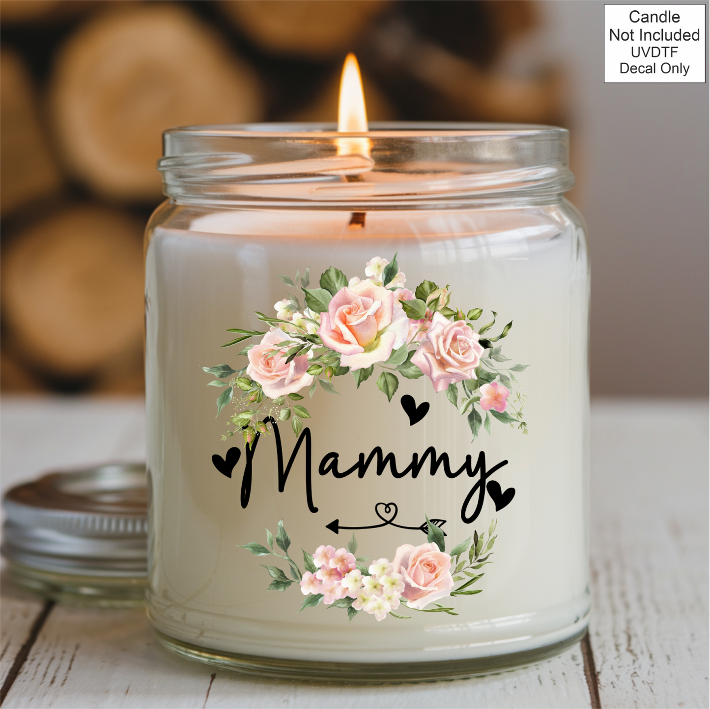UVDTF Mothers Day Candle pink flowers- Welsh Names