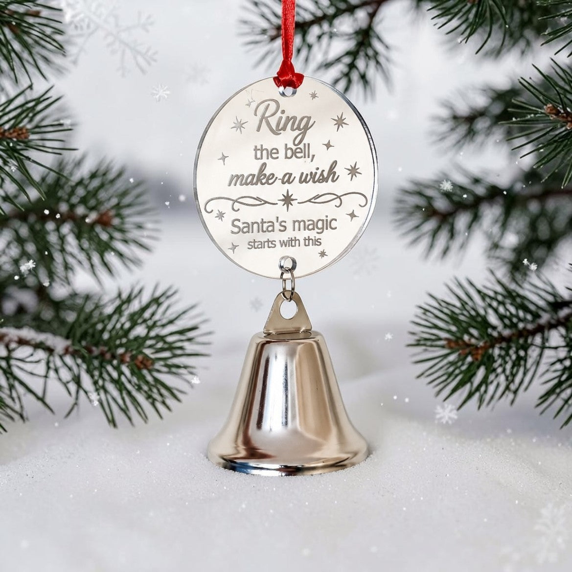 Engraved Mirror Silver Acrylic 60mm Bauble with Bell