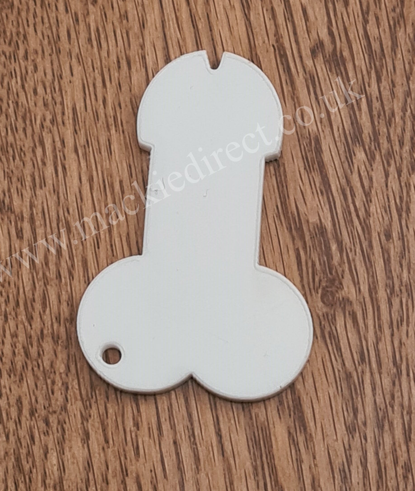 White Acrylic Willy Trolley Token Keyrings - Mackie Direct