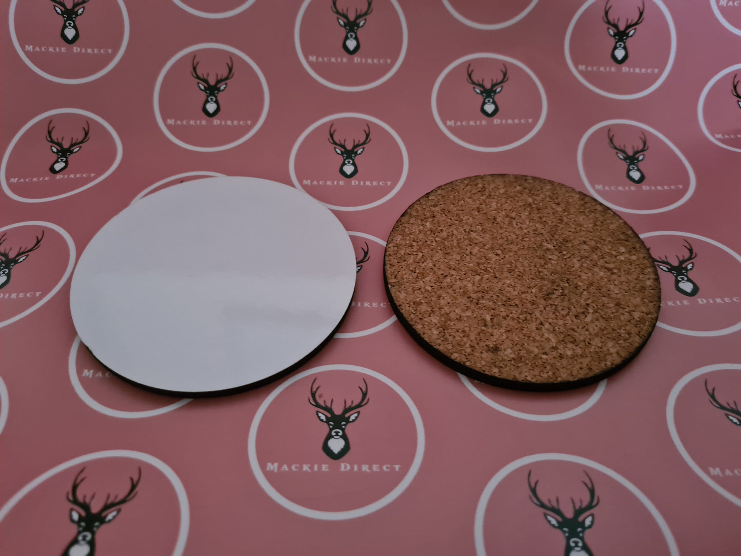MDF Round Sublimation Cork Backed Coaster - Mackie Direct