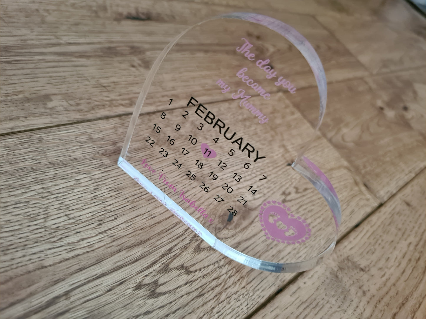 UV Printed Freestanding Heart Baby Date - Mum/Mummy