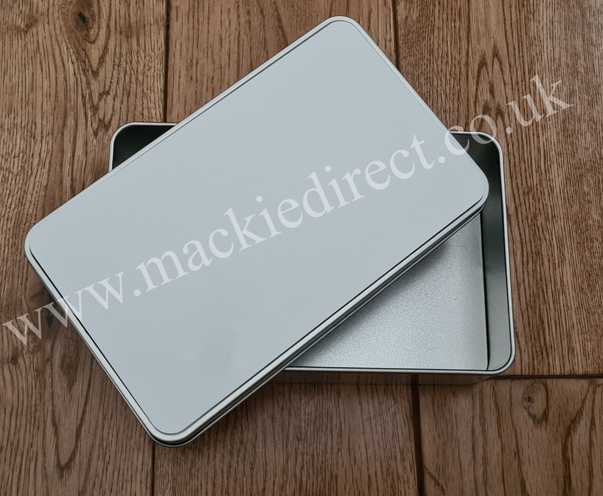 Seconds/Practice Silver Rectangle Tin with Sublimation Panel - Mackie Direct