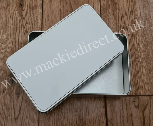 Seconds/Practice Silver Rectangle Tin with Sublimation Panel - Mackie Direct