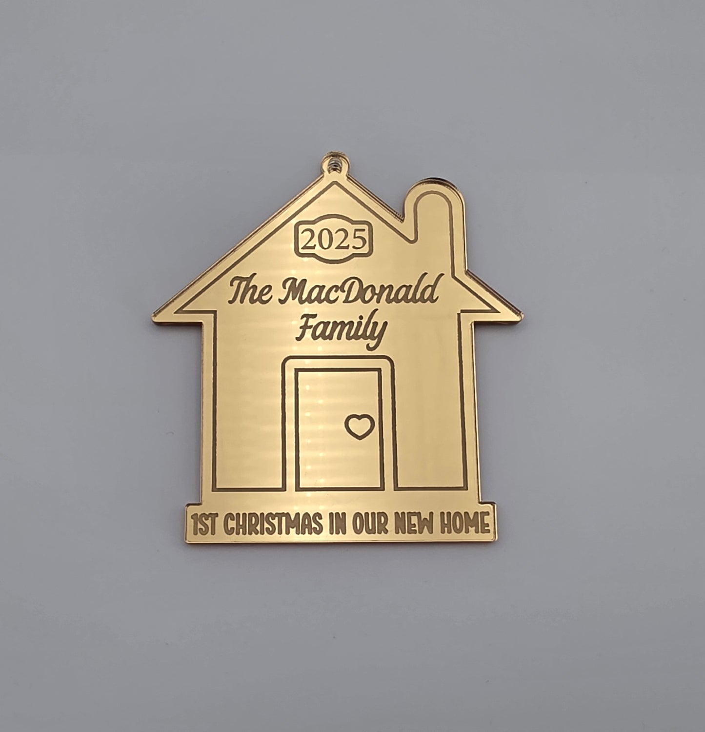 Personalised Acrylic Engraved 1st Christmas in Our New Home Bauble, Mirror Acrylic