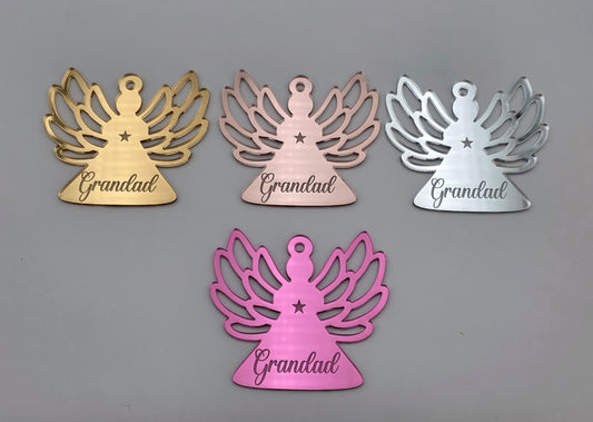 Personalised Acrylic Engraved Angel Bauble, Mirror Acrylic