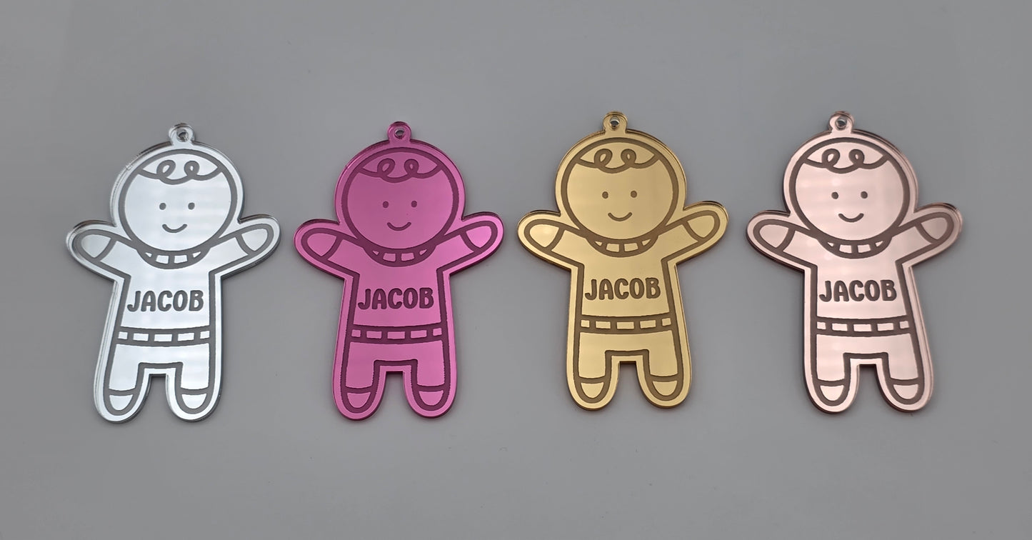Personalised Acrylic Engraved Gingerbread People Bauble, Mirror Acrylic