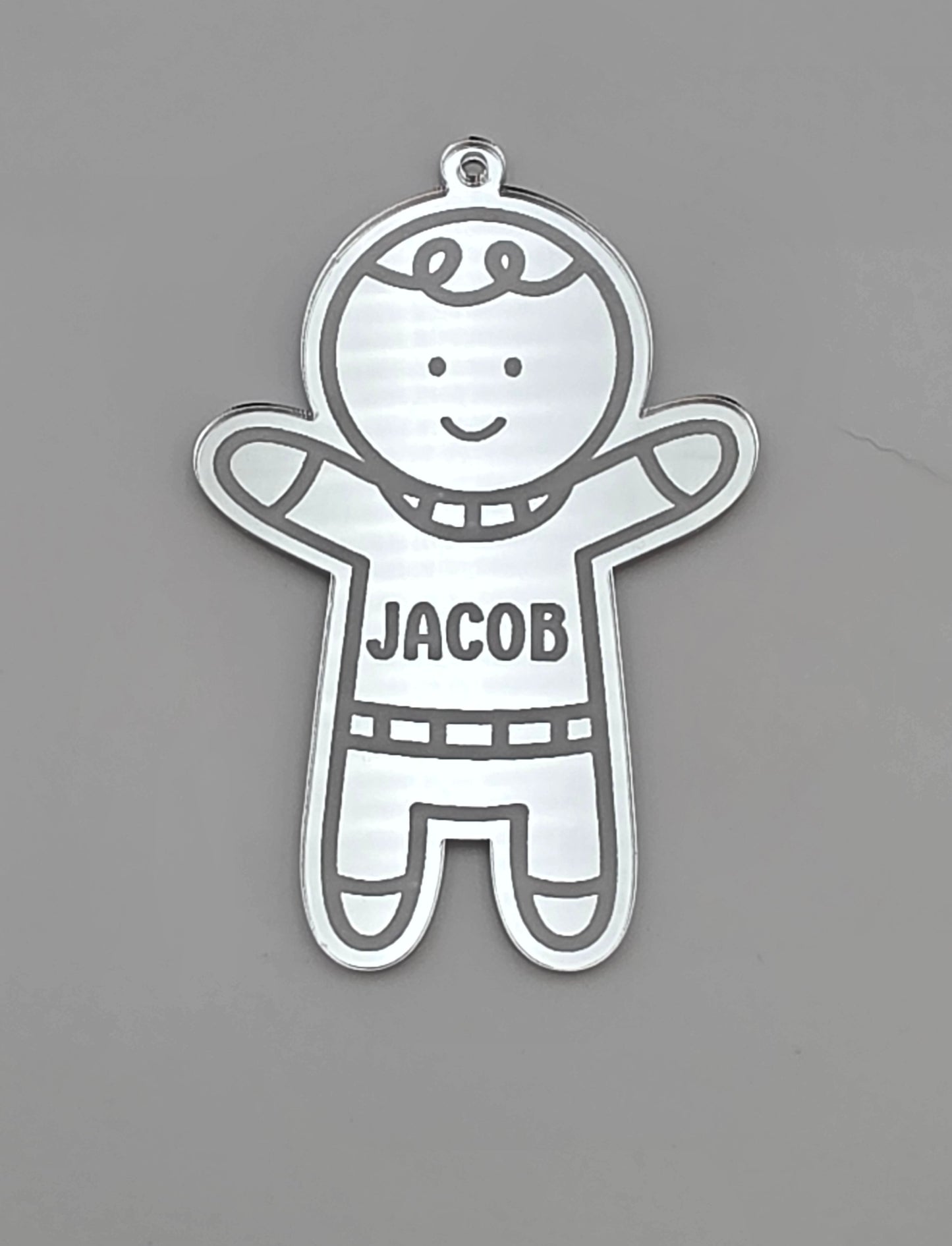 Personalised Acrylic Engraved Gingerbread People Bauble, Mirror Acrylic