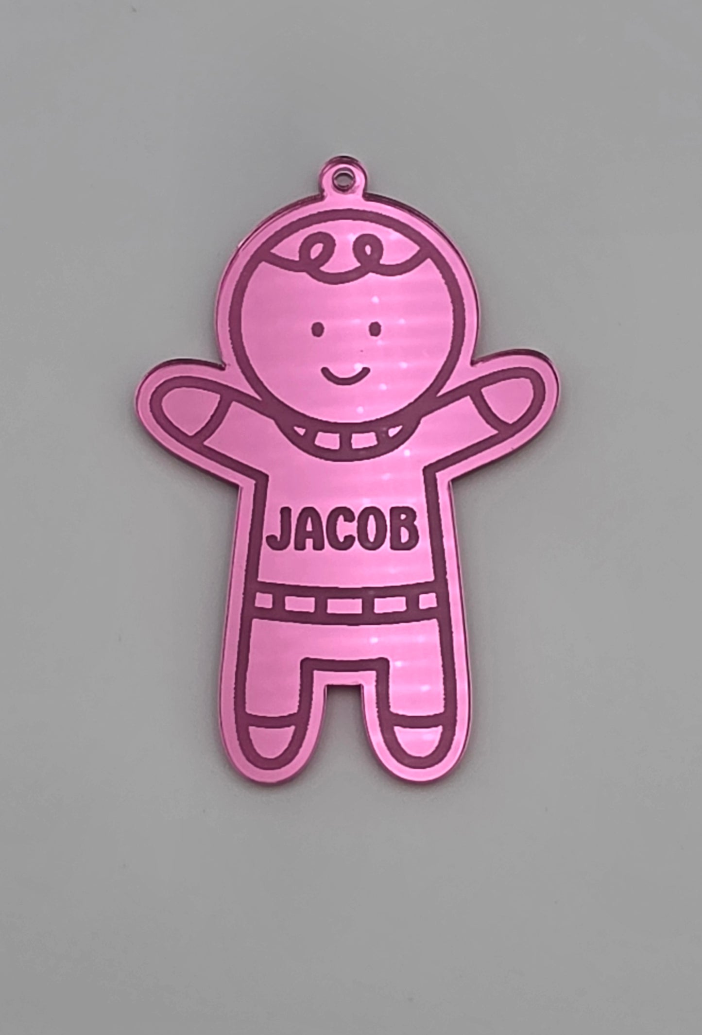 Personalised Acrylic Engraved Gingerbread People Bauble, Mirror Acrylic