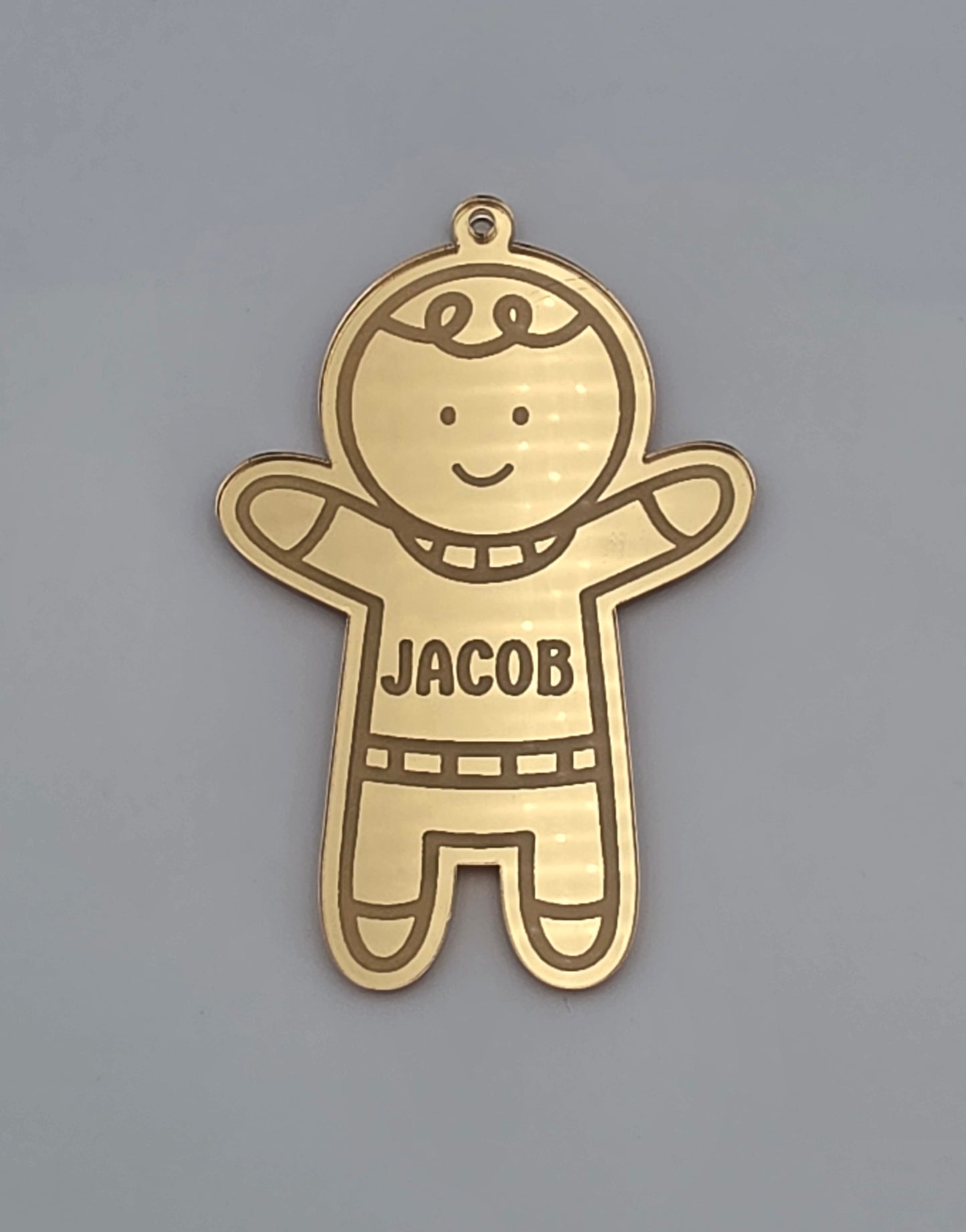 Personalised Acrylic Engraved Gingerbread People Bauble, Mirror Acrylic