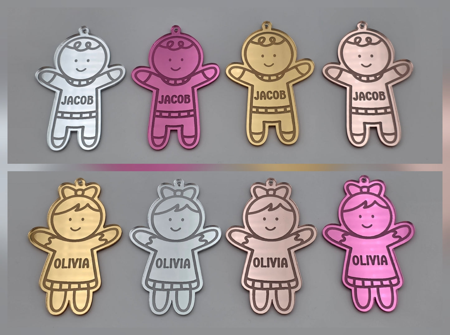 Personalised Acrylic Engraved Gingerbread People Bauble, Mirror Acrylic