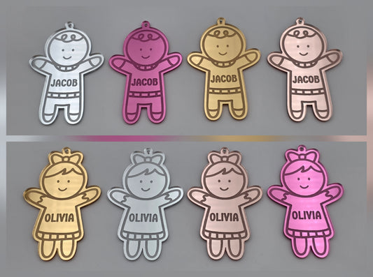 Personalised Acrylic Engraved Gingerbread People Bauble, Mirror Acrylic