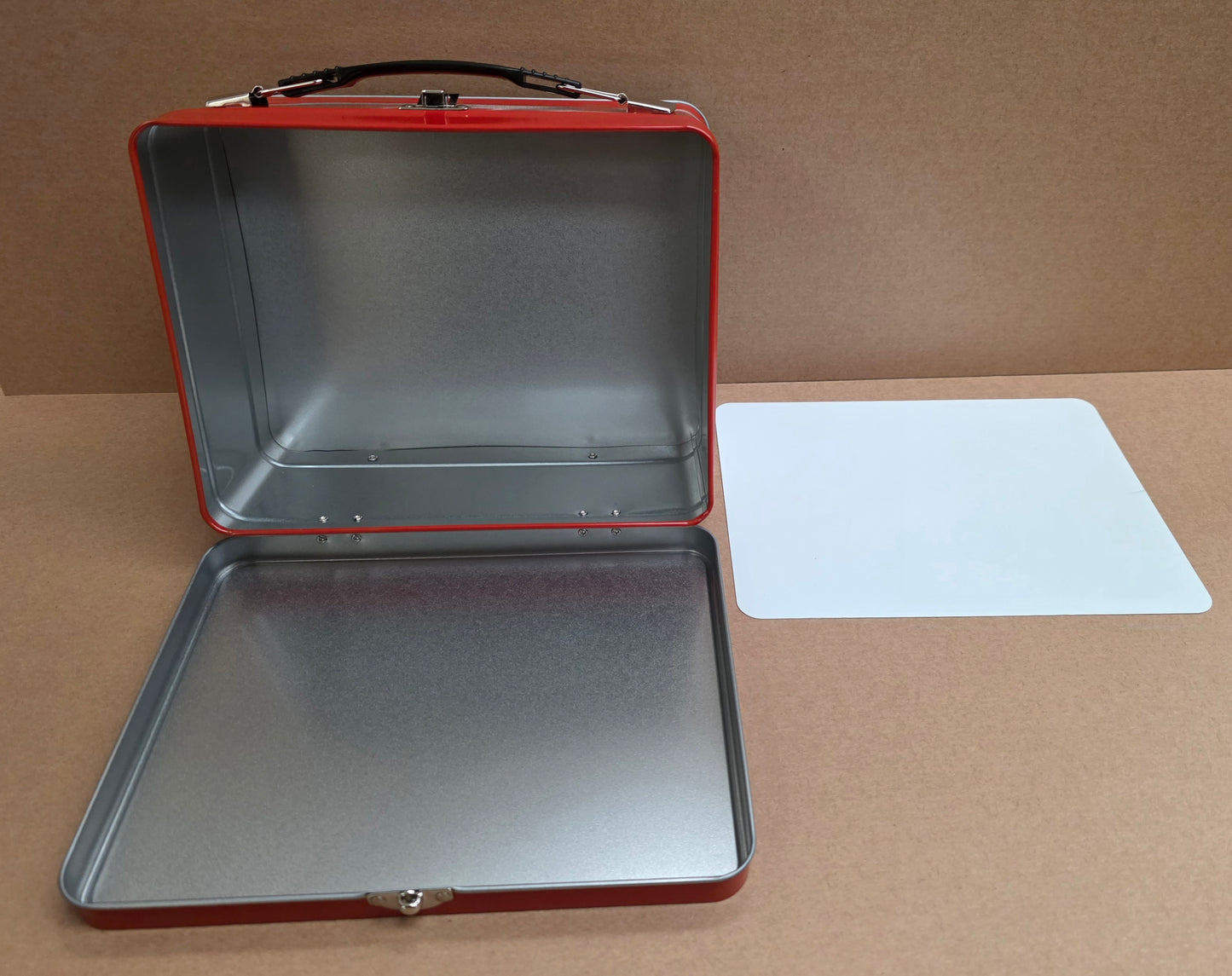 Red Rectangle Tin with Handle & Sublimation Panel - Mackie Direct
