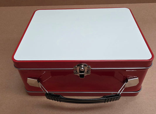 Red Rectangle Tin with Handle & Sublimation Panel - Mackie Direct