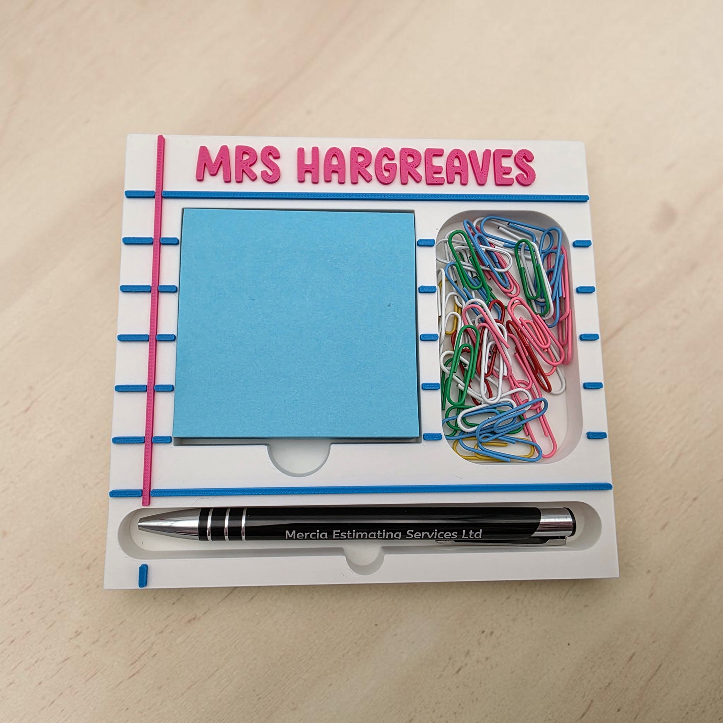 Sticky Note / Pen / Paperclip Holder - Personalised with any name or blank - Mackie Direct