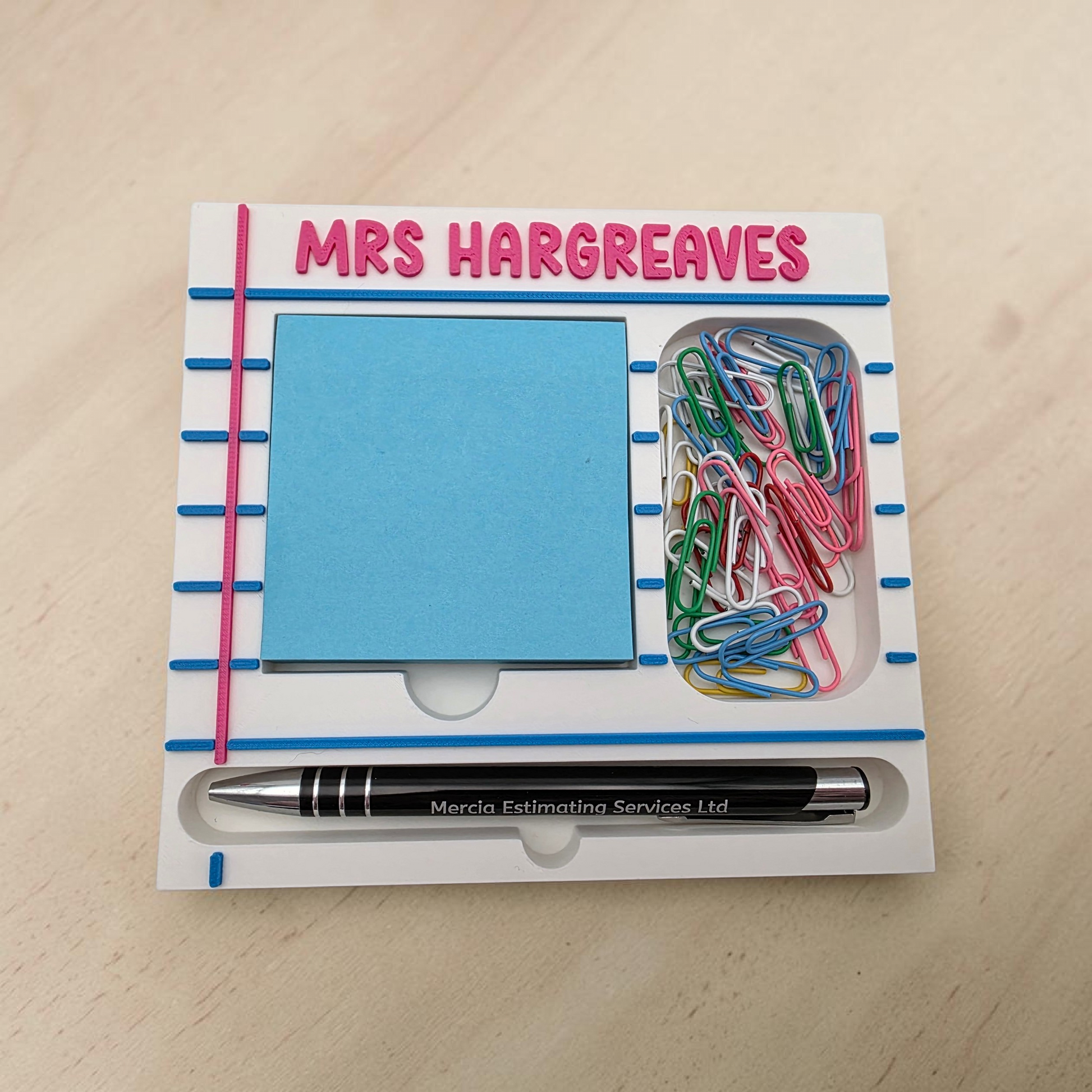 Sticky Note / Pen / Paperclip Holder - Personalised with any name or blank - Mackie Direct