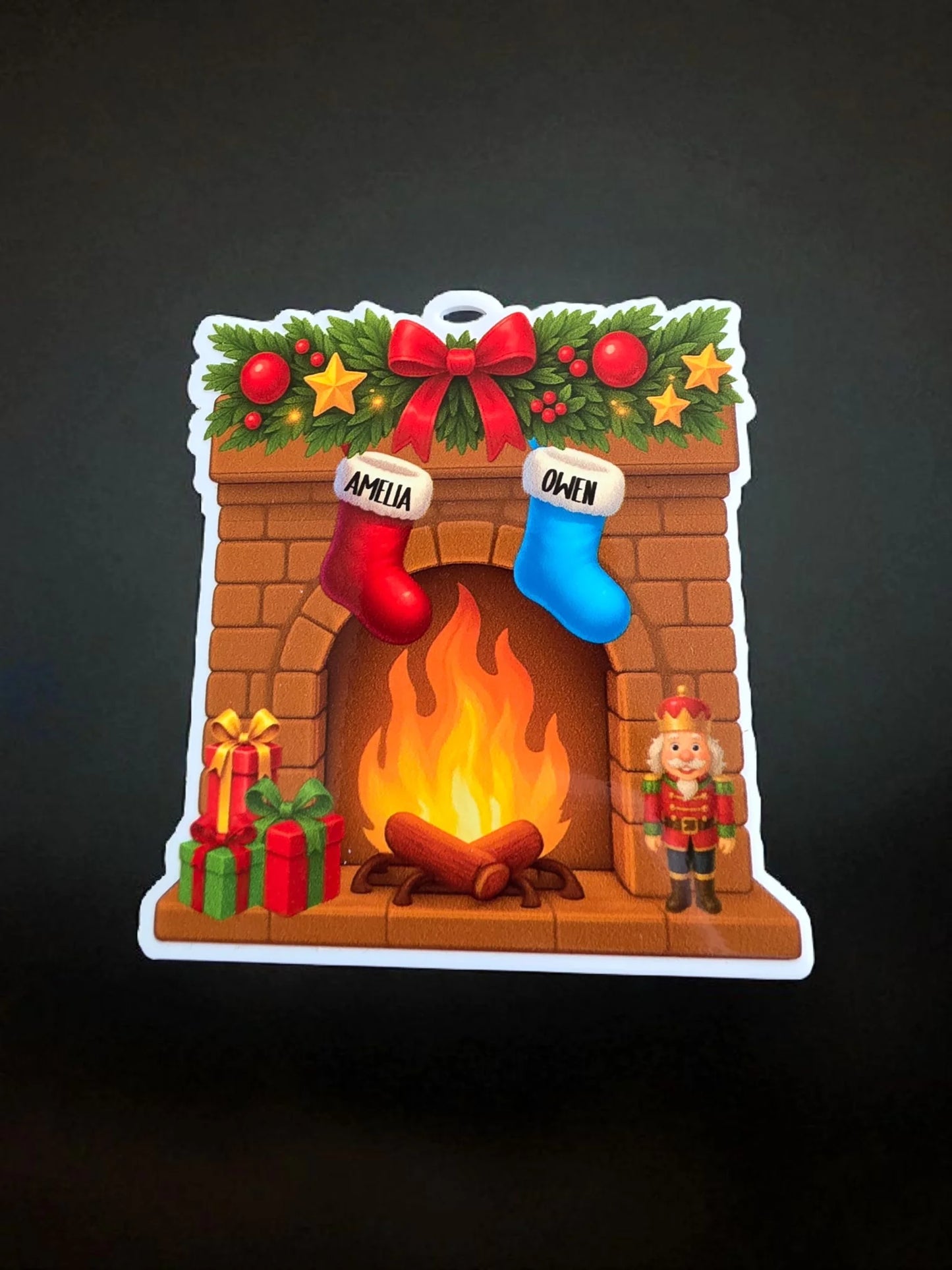 Family Fireplace White Acrylic Bauble & UVDTF