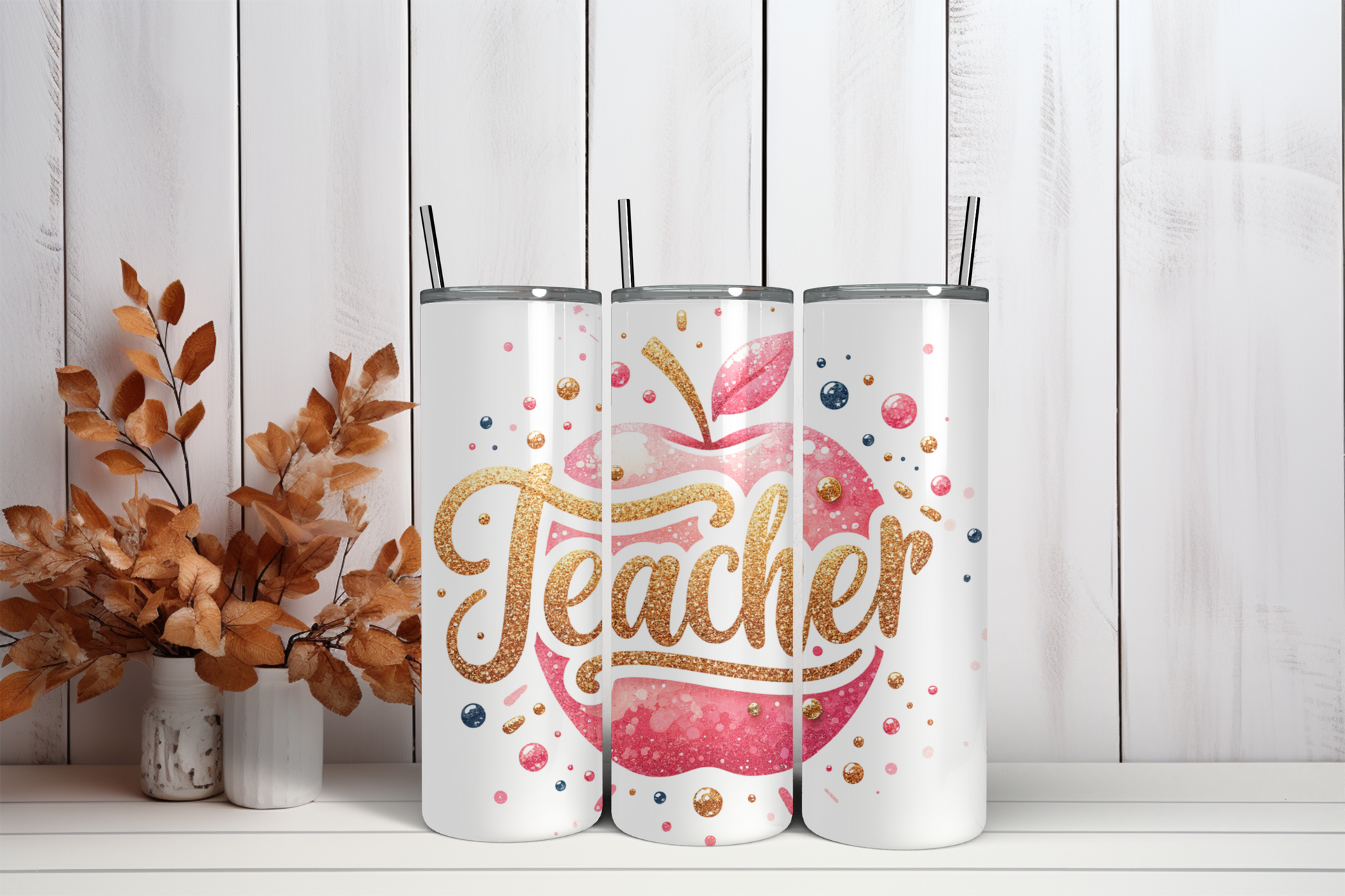 20oz Skinny Tumbler Sublimation Print  - Teacher Apple - Mackie DIrect
