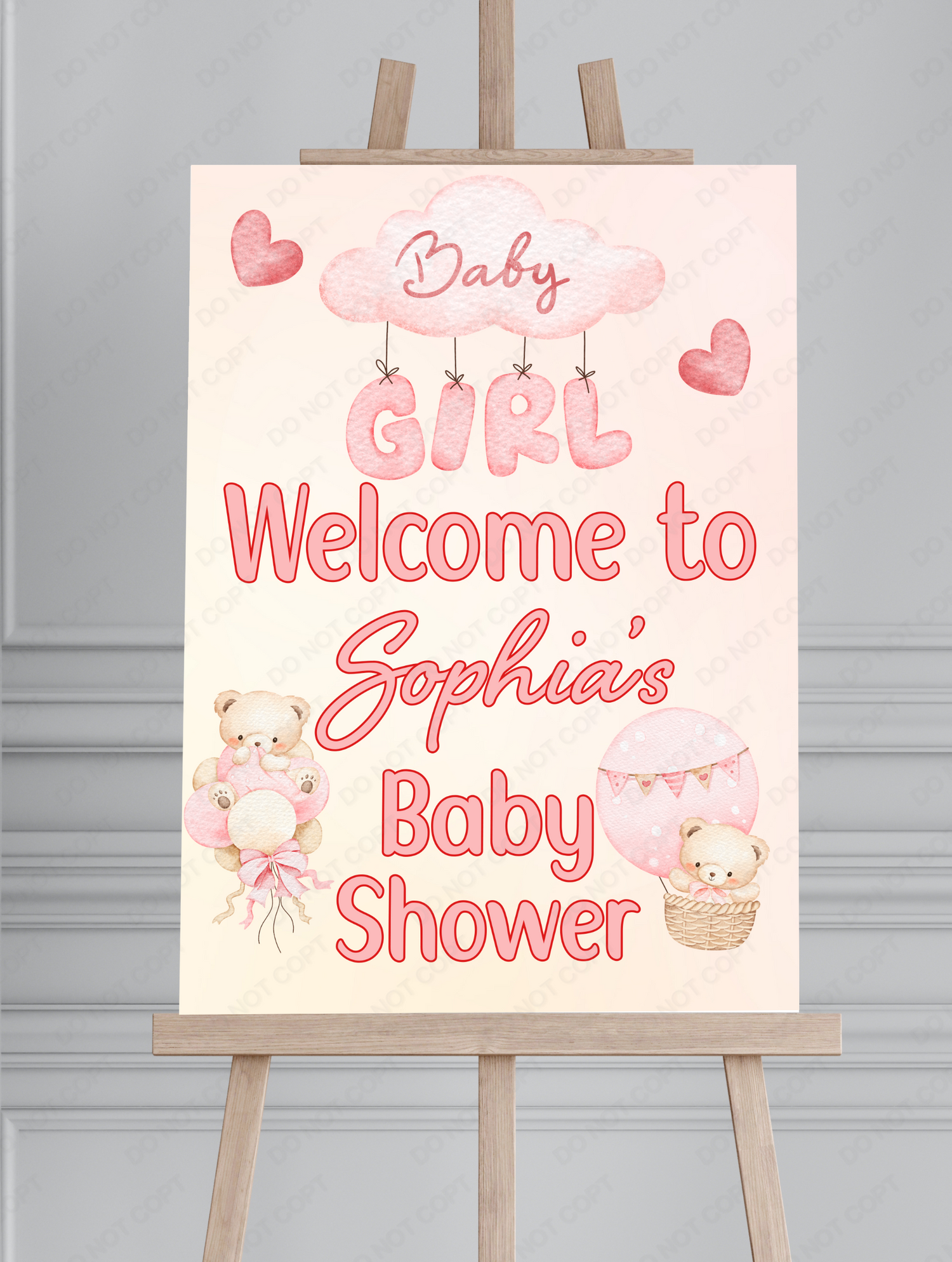 Baby Shower Pink/Blue Teddy Printed Board Welcome Sign - Mackie Direct