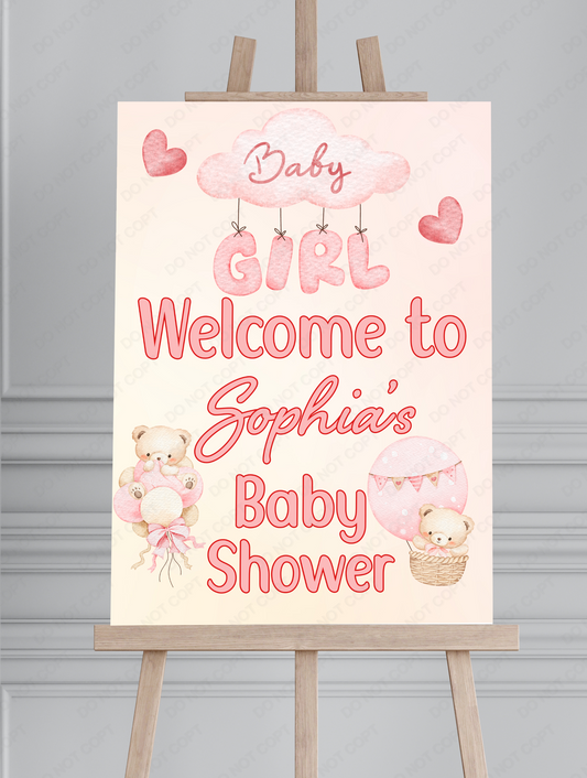 Baby Shower Pink/Blue Teddy Printed Board Welcome Sign - Mackie Direct