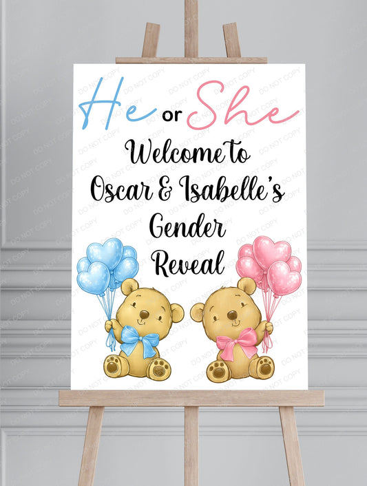 Gender Reveal Bears Printed Board Welcome Sign - Mackie Direct