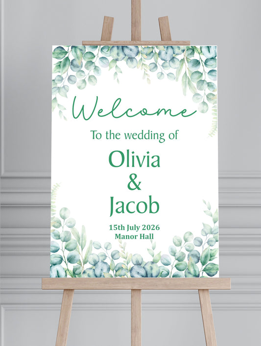 Wedding Eucalyptus Printed Board Welcome Sign - Mackie Direct