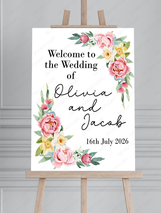 Wedding Floral Printed Board Welcome Sign - Mackie Direct
