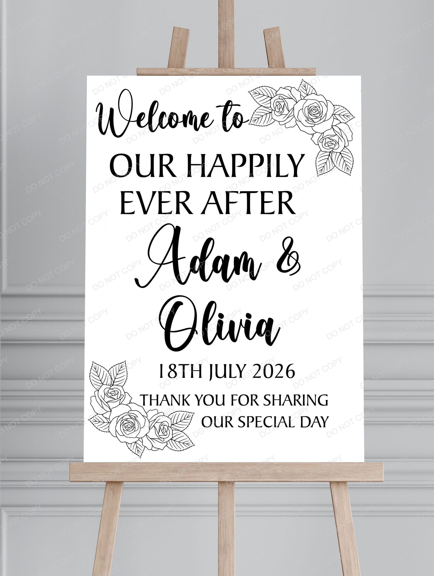 Wedding Minimalist Floral Line Art Printed Board Welcome Sign - Mackie Direct