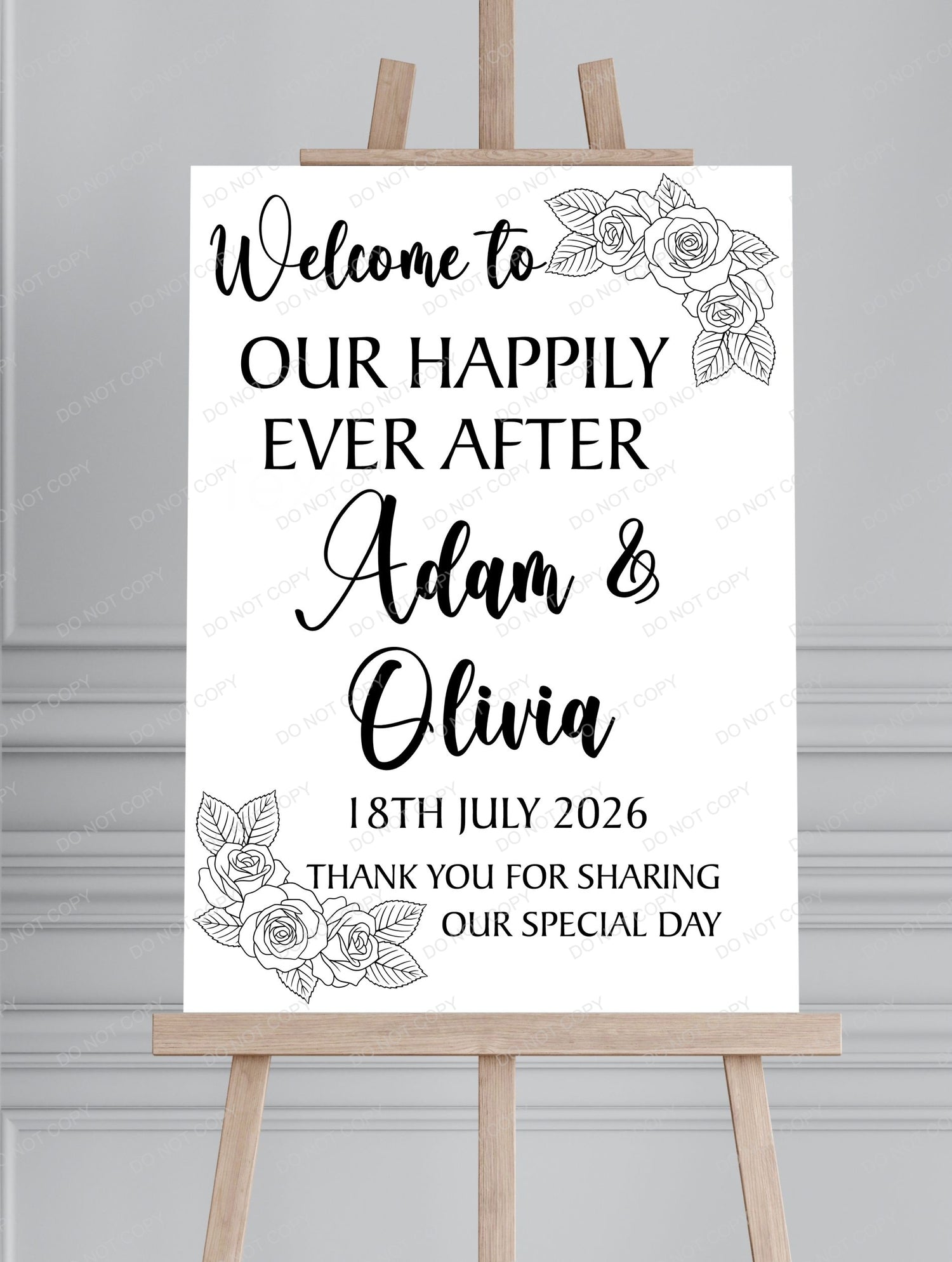 Wedding Minimalist Floral Line Art Printed Board Welcome Sign - Mackie Direct