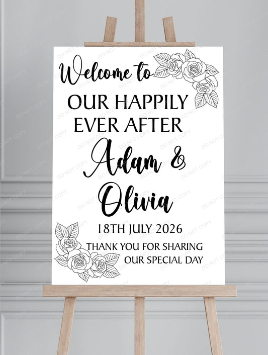 Wedding Minimalist Floral Line Art Printed Board Welcome Sign - Mackie Direct