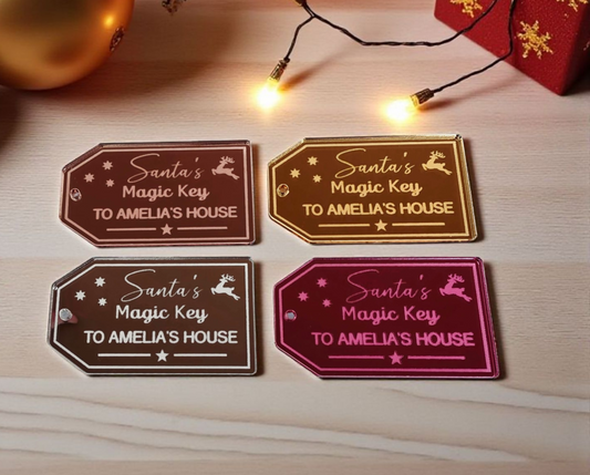 Personalised Acrylic Santa's Magic Key Tag, Mirror Acrylic
