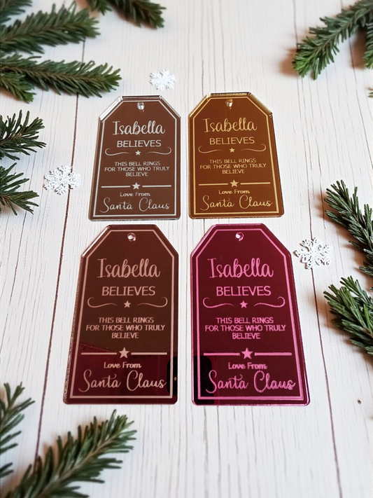 Personalised Acrylic Believe Bell Tag, Mirror Acrylic