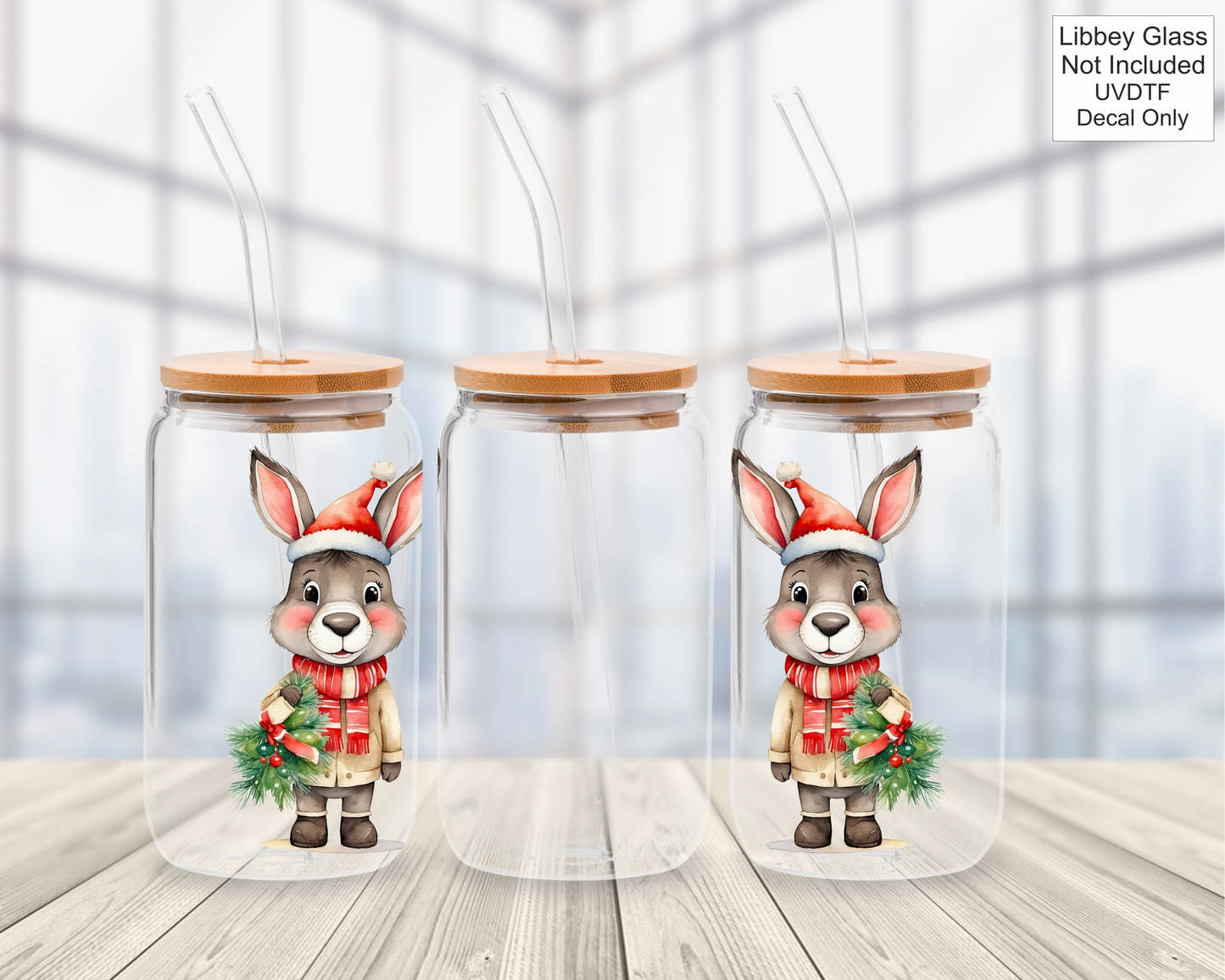 UVDTF 16oz Libbey Glass Wrap - Christmas Donkey
