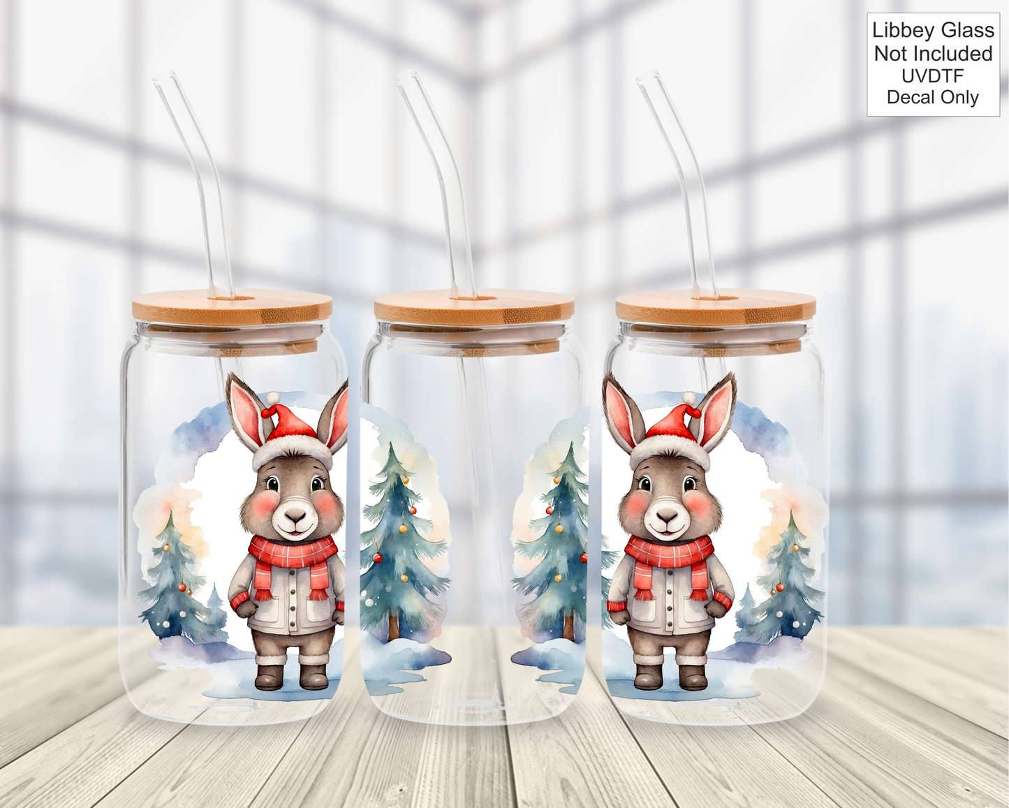 UVDTF 16oz Libbey Glass Wrap - Christmas Donkey