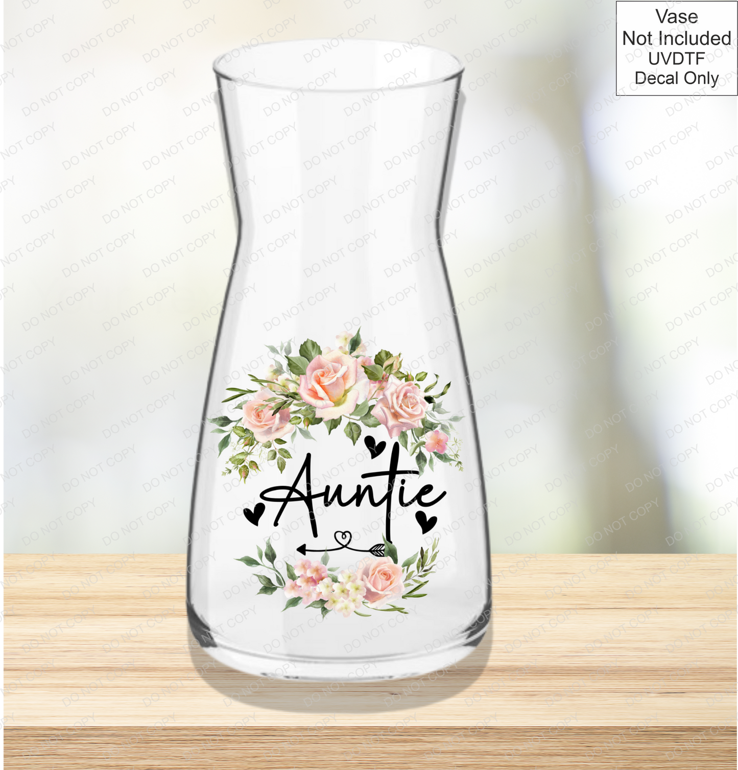UVDTF Mothers Day Vase - Pink Roses - Mackie Direct